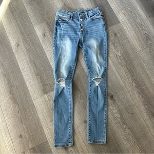 3/27$ Girls Blue Distressed High Rise Super Skinny Rockstar Jeggings size 12